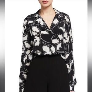 LAFAYETTE 148 NY Mariabella Vine Print Silk Button-Front Blouse